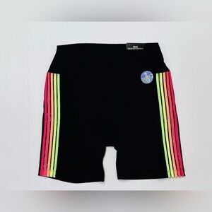 Pink Victoria Secret Womens Black Rainbow Striped Sides Low Rise Biker Shorts XS